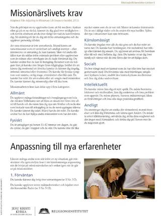 Missionärslivets krav – Utdelningsblad