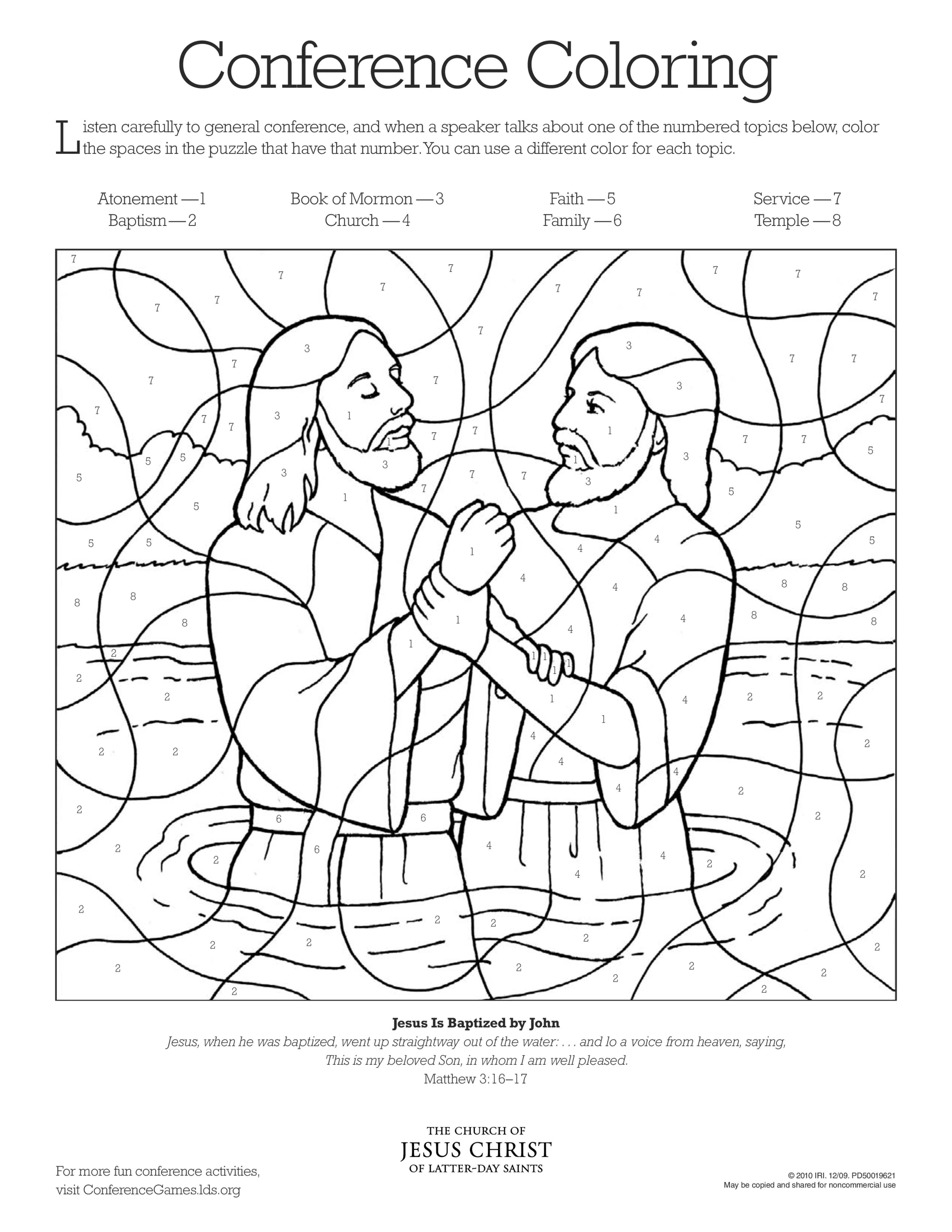 A puzzle that children can solve as they watch general conference and learn about when Jesus was baptized by John. © undefined ipCode 1.