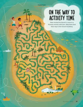 Tropical island maze leading to church building