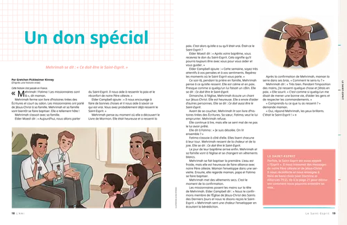 Page au format PDF montrant des missionnaires instruisant une famille et une fillette se faisant confirmer