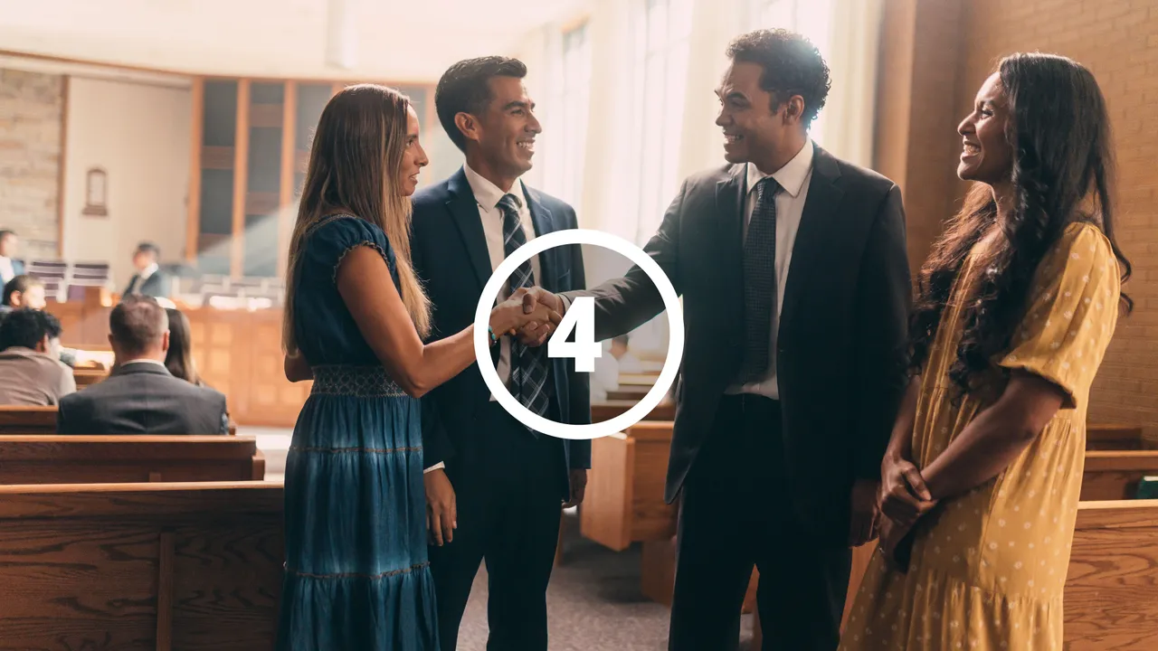 Two women greet each other at church