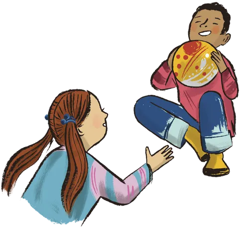 two children tossing a ball to each other