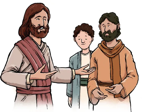 Illustration of Jesus Christ speaking to two Apostles