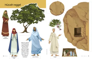 cut-out figures of Jesus, Mary, and the tomb