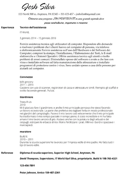 poor résumé example