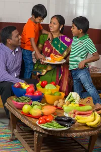 عائلة مع إنتاج الحديقة