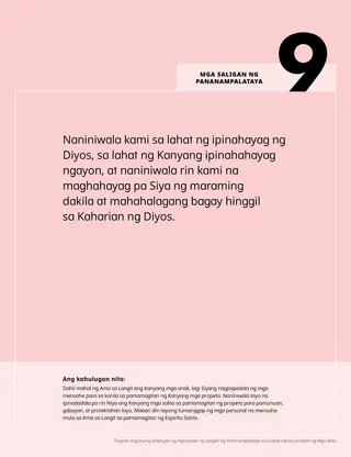PDF ng poster ng ikasiyam na Saligan ng Pananampalataya na may paliwanag sa ibig sabihin nito