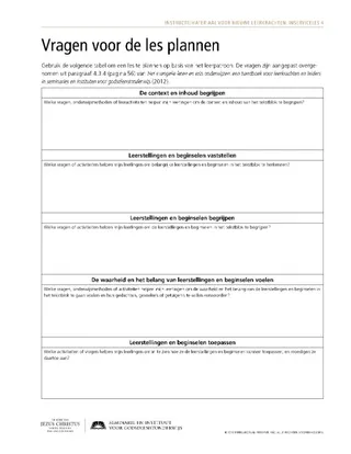 uitreikblad, Vragen voor de les plannen