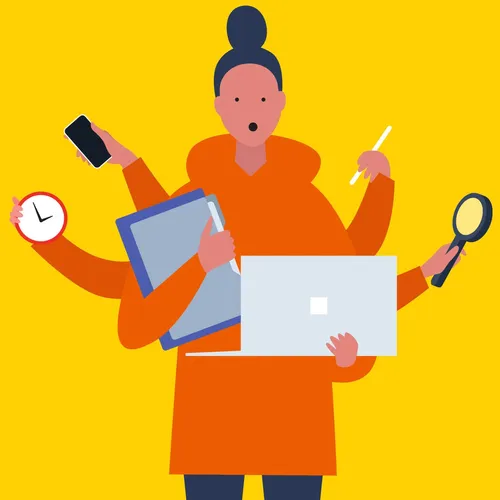 a woman doing multiple tasks at once