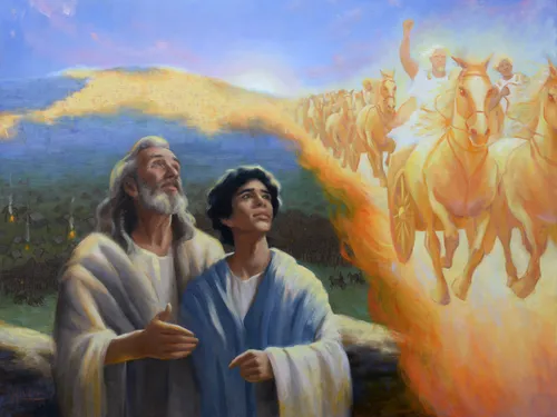  2 Kings 6:15–17, Elisha's servant is worried about the Syria's army, Elisha encourages him, the servant's spiritual eyes are opened and sees the mountain full of the chariots of fire round about them