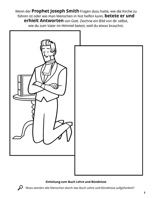 Ausmalbild von Joseph Smith, der gerade betet