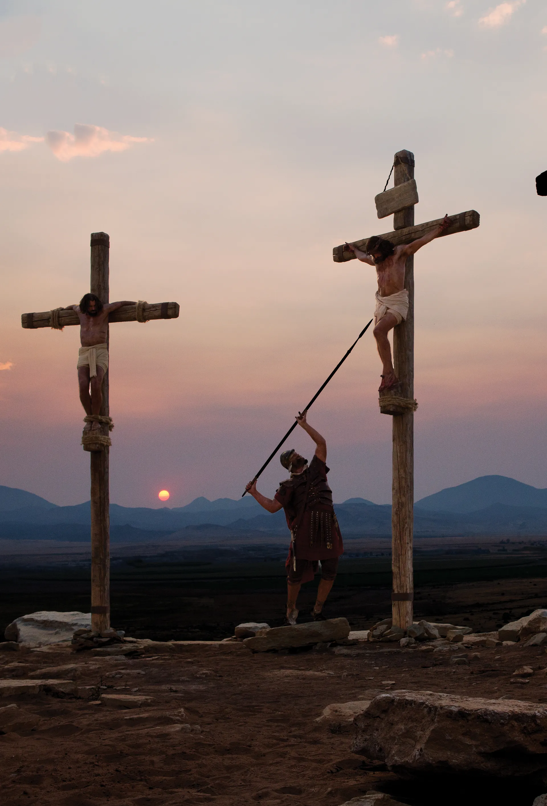 A soldier pierces Jesus' side with a spear at the time of His death.