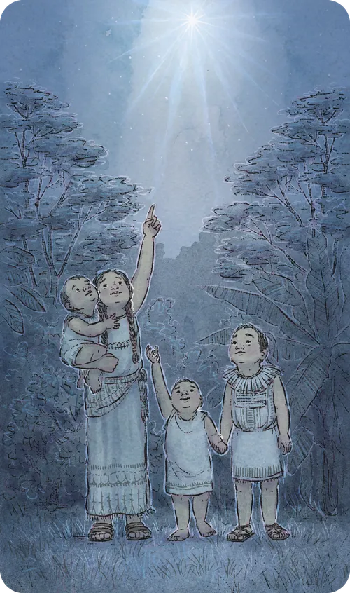 children looking at bright star