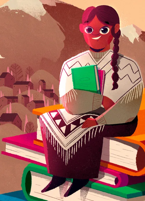 woman in Ecuador holding books