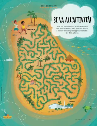 Tropical island maze leading to church building