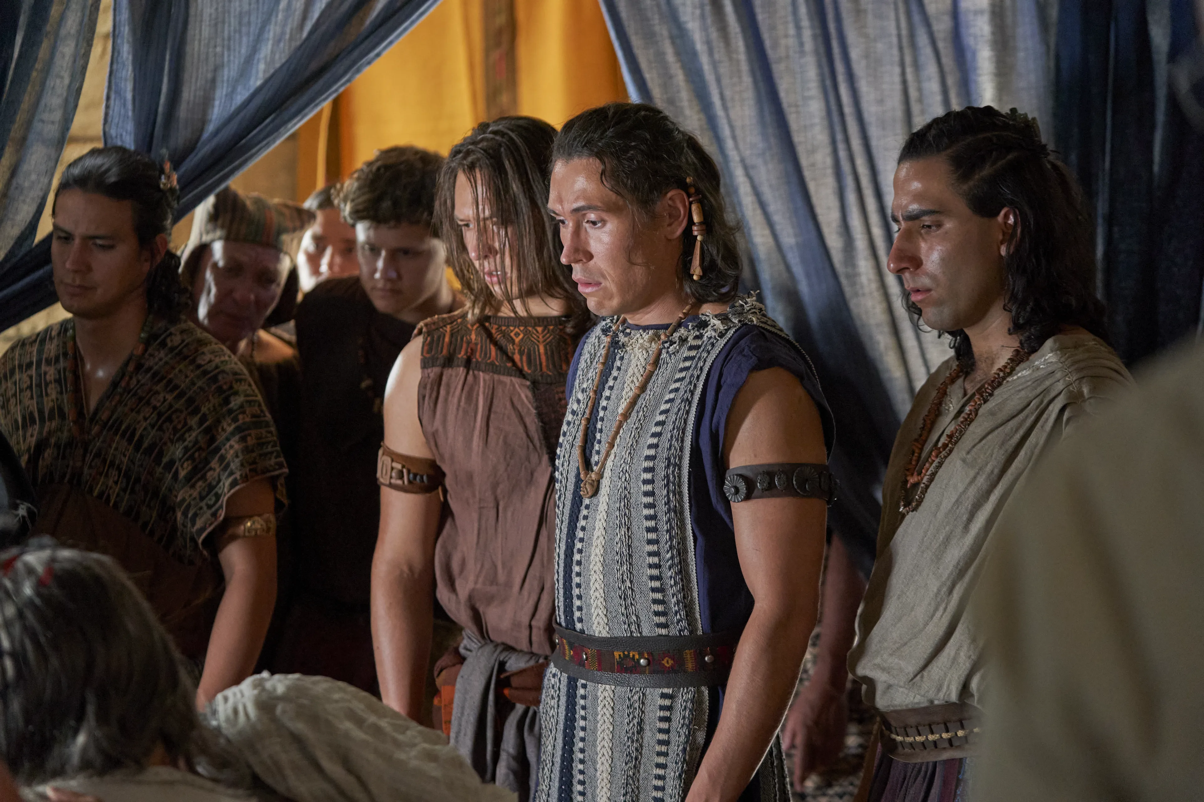 The sons of Mosiah (Aaron, Ammon, Omner, and Himni) listen to Alma the Younger teach.