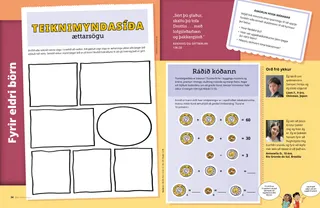 PDF-síða með verkefni til að búa til teiknimyndasögu og kóðaverkefni um tíund