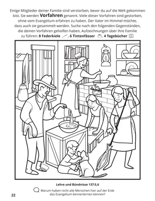 Seite 22 im Malbuch „Wir sammeln die Familie Gottes“