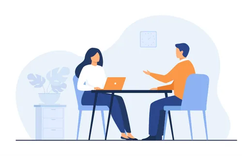 an illustration of two people in a job interview
