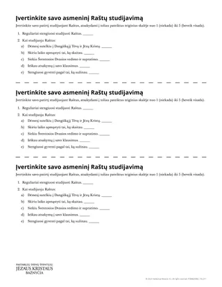 Įvertinkite savo asmeninį Raštų studijavimą