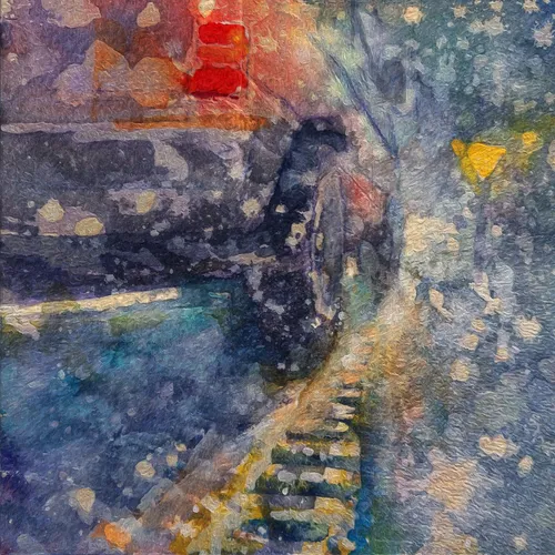 car traveling in a snowstorm