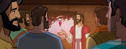 Jesus teaching His Apostles to keep His commandments.