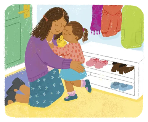 Woman hugging little girl