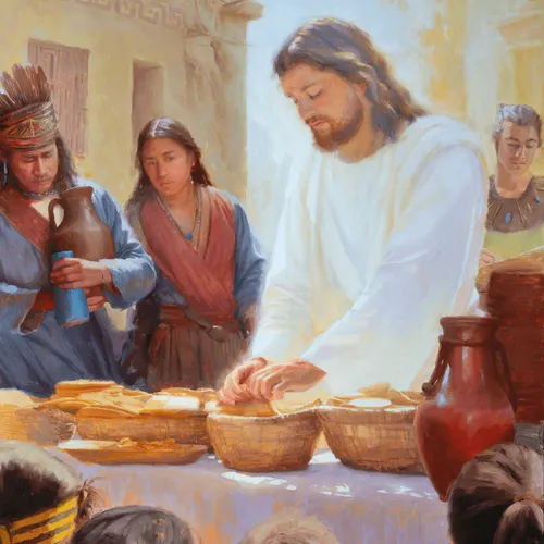 Jesus Christ administering the sacrament to the Nephites