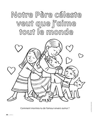Page de coloriage d’enfants se serrant dans les bras