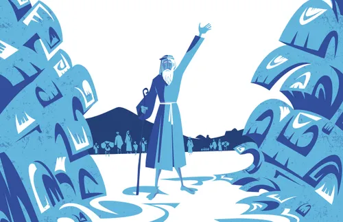 an illustration of Moses parting the Red Sea