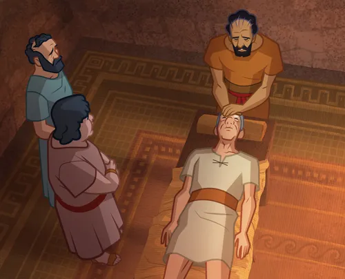 Paul gives a blessing to Publius’s father.