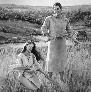 Couple working in fields