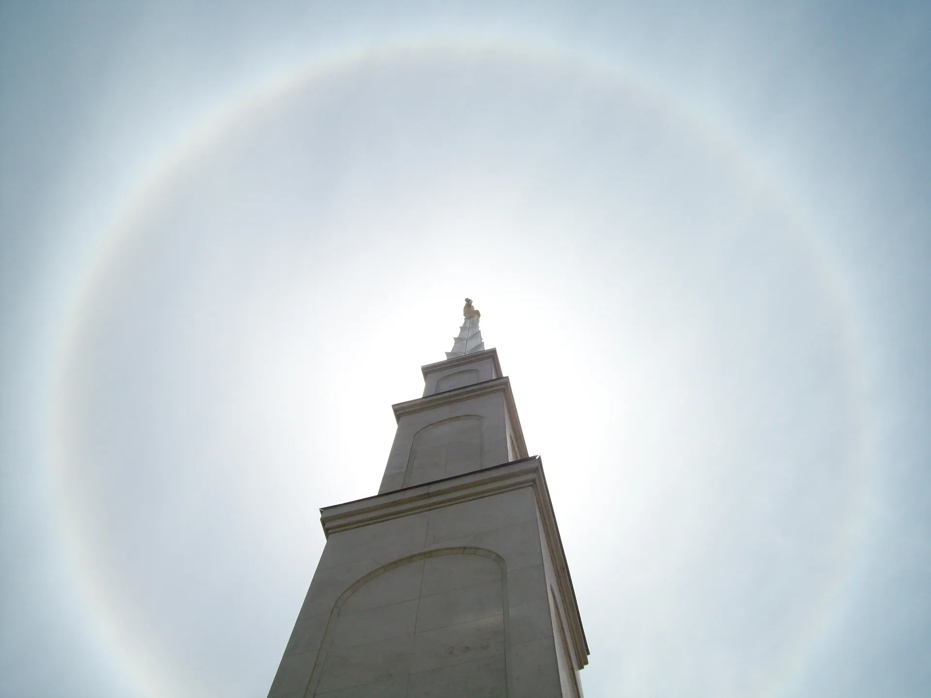 A spire of the Lima Peru Temple in sunshine.