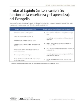 Volante, Invitar al Espíritu Santo a cumplir Su función en la enseñanza y el aprendizaje del Evangelio