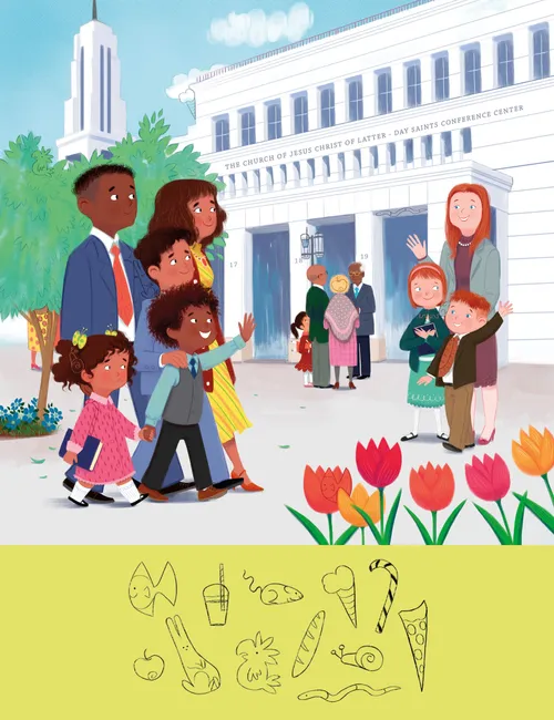 A family walking to the temple