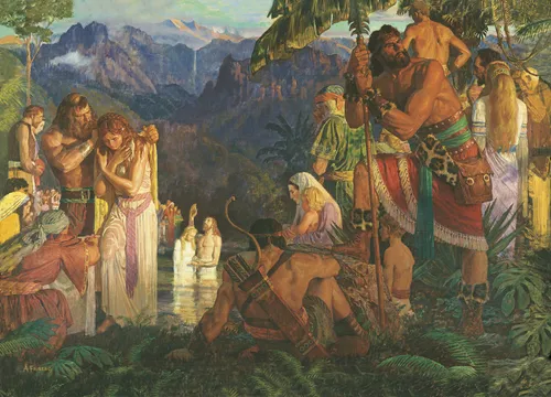 Alma Baptizes in the Waters of Mormon, by Arnold Friberg