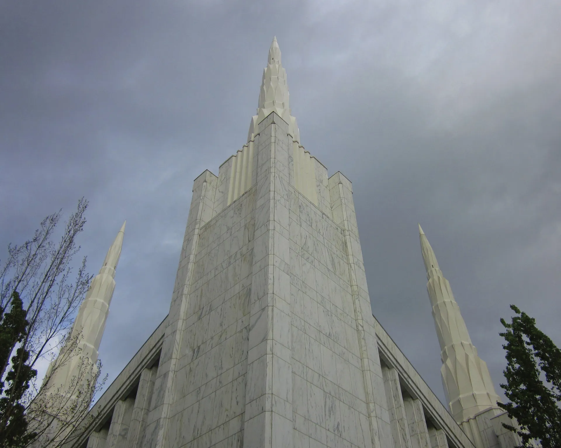 The Portland Oregon Temple spires, including the exterior of the temple.