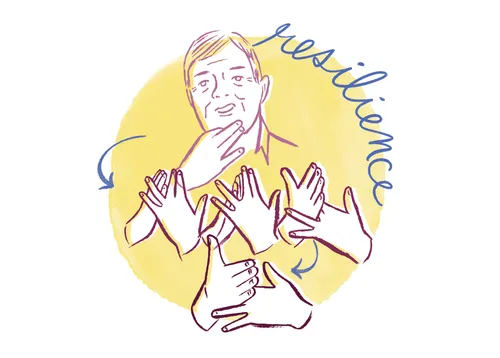 man signing the word resilience