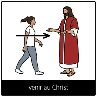 Pictogramme de l’Évangile pour « venir au Christ »