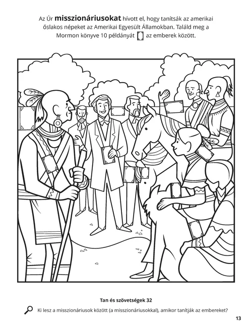 Színező az amerikai őslakosokat tanító korai misszionáriusokról