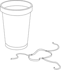 vaso de papel, banda elástica, cordel