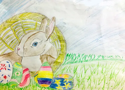 drawing of Easter eggs and rabbit