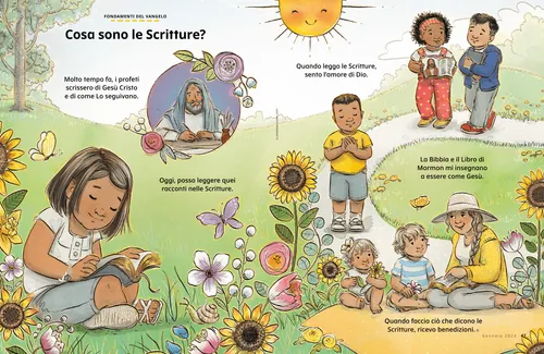 PDF della pagina con illustrazioni di bambini che leggono e imparano dalle Scritture