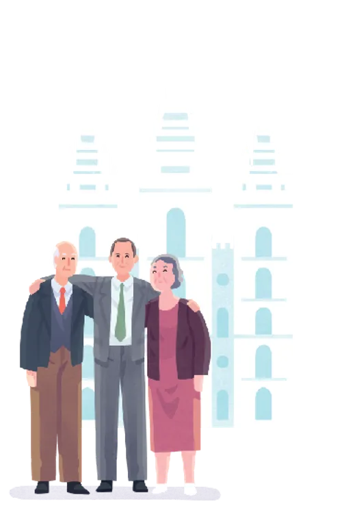 President Nelson and Parents in front of Salt Lake Temple