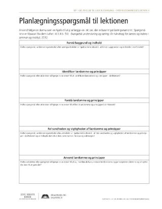 uddelingsark, Planlægningsspørgsmål til lektionen