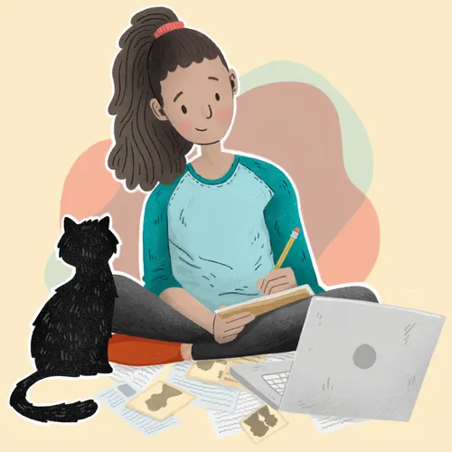 young woman doing research on a computer