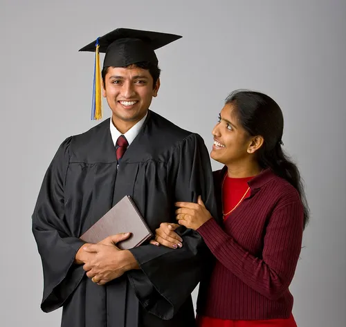 mother and son taking graduation photo