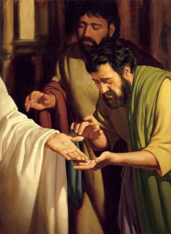 Jesus showing nail prints in hands
