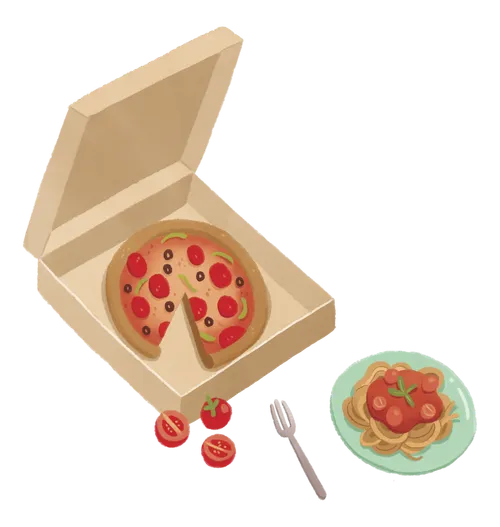 Пицца, шпагетти