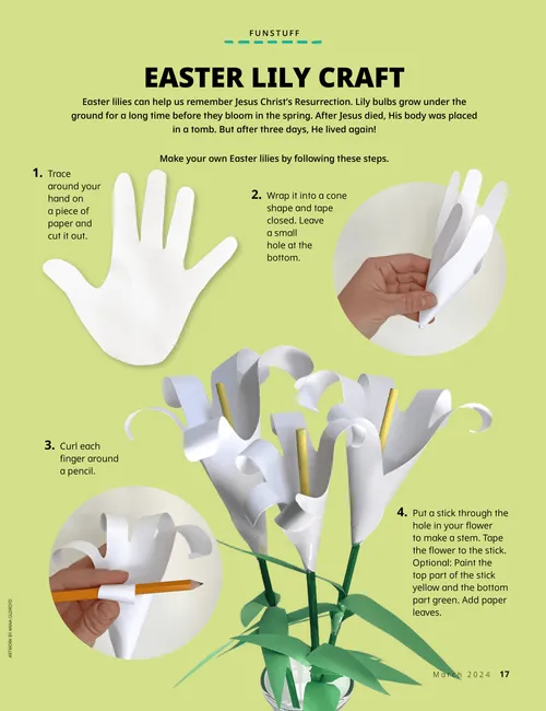 Page PDF of the steps to make a lily out of a handprint and paper